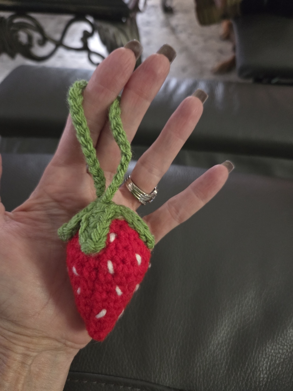 Plush Cherry Pom Pom Bag Charm - Green Leaves, Red Cherries And Strawberry Pic 1 - Picture 4 of 6